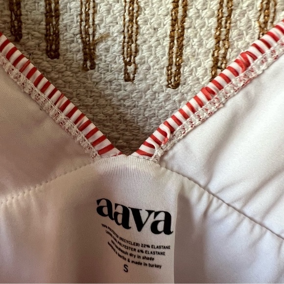 AAVA Estelle retro candy strip red white ruffles striped one piece swimsuit s - Picture 5 of 8